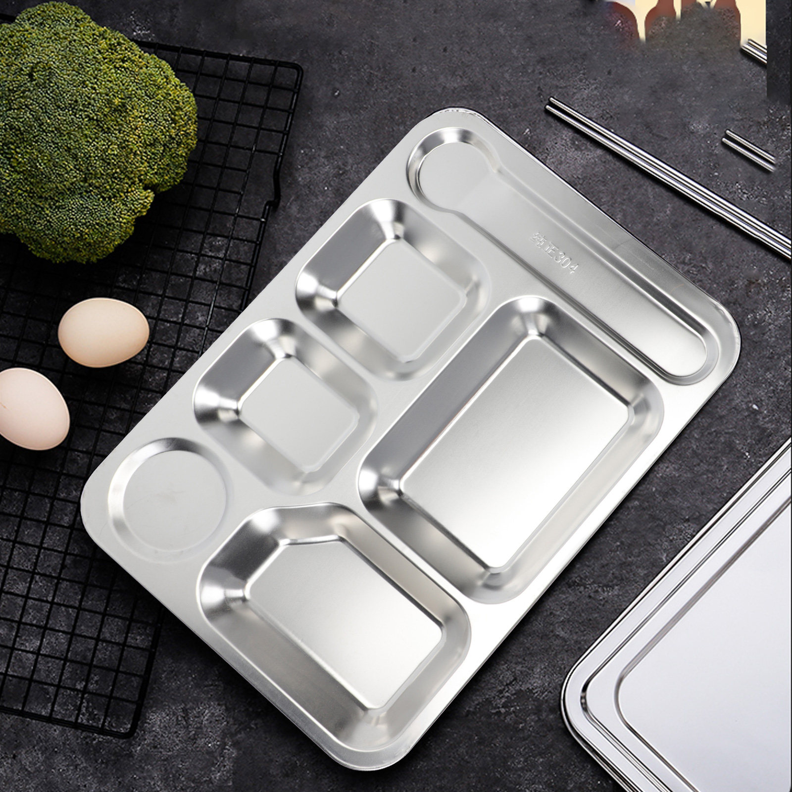 1pc 6-Grid Lunch Tray Silver M - Meal Prep Usa recension och pris